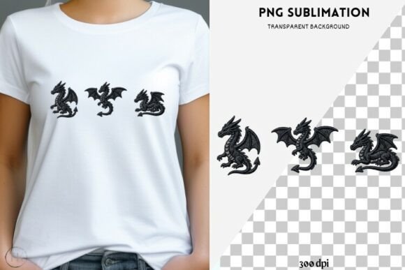 Black Embroidery Dragon PNG Fantasy