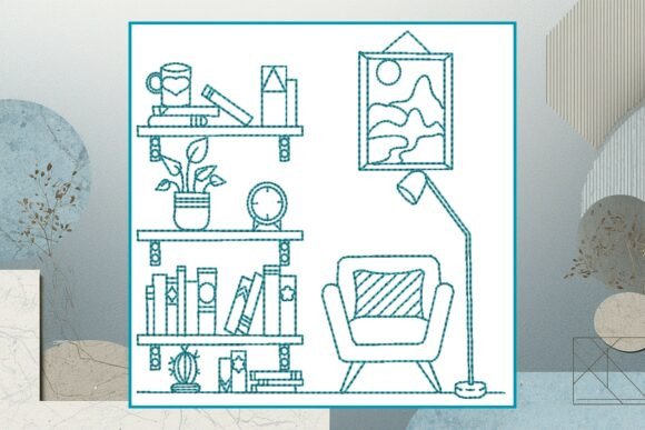 Bookshelf 3 Line Art